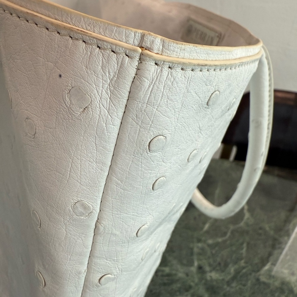 PERRIN vintage ostrich leather white tote - Picture 10 of 15